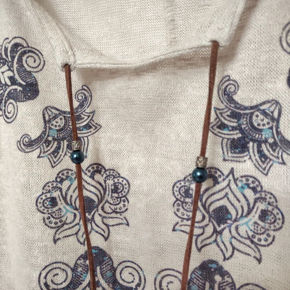 LA FE MARABOUTEE Poncho Top Size 1 Elephant Print Leather Tie Beads Boho Retro - Picture 8 of 11
